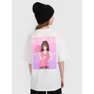 T-shirt oversize z nadrukiem dziewczęcy 4F 4FJRAW25TTSHF2935-11S 4f