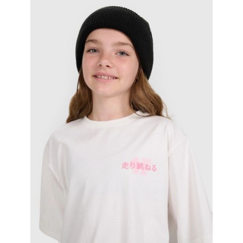 T-shirt oversize z nadrukiem dziewczęcy 4F 4FJRAW25TTSHF2935-11S 4f