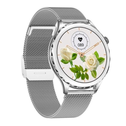 Smartwatch Damski Rubicon RNCF02-1 Srebrno-Srebrny + Czarny Silikonowy Pasek RUBICON