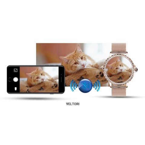 Smartwatch Damski VELTORI VT320-1 Złota Bransoleta + Różowy Pasek Silikonowy VELTORI