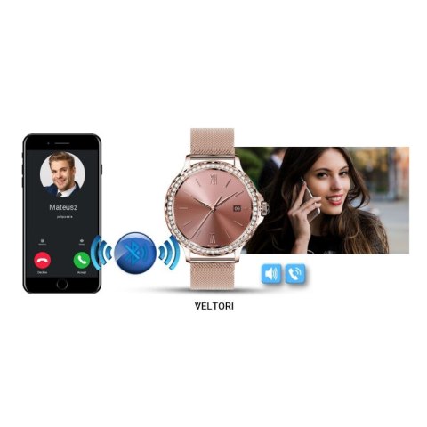 Smartwatch Damski VELTORI VT320-1 Złota Bransoleta + Różowy Pasek Silikonowy VELTORI