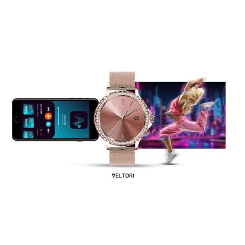 Smartwatch Damski VELTORI VT320-1 Złota Bransoleta + Różowy Pasek Silikonowy VELTORI