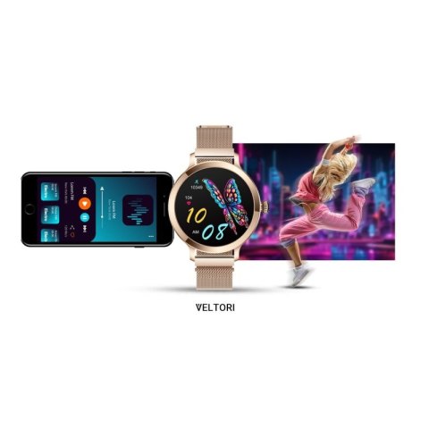 Smartwatch Damski VELTORI VT340-1 Złota Bransoleta + Różowy Pasek Silikonowy VELTORI