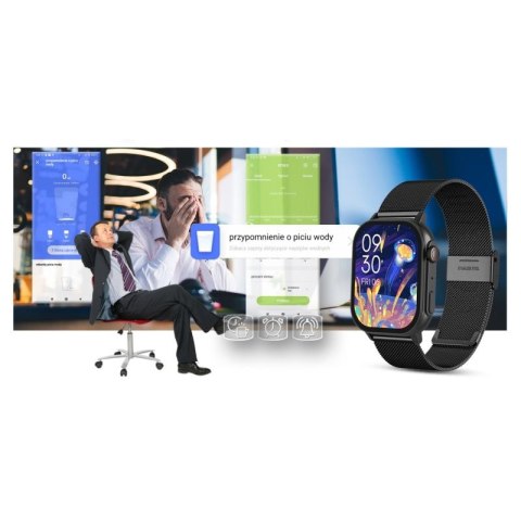 Smartwatch Gravity GT15-1 Czarny Pasek Silikonowy + Czarna Bransoleta Gravity