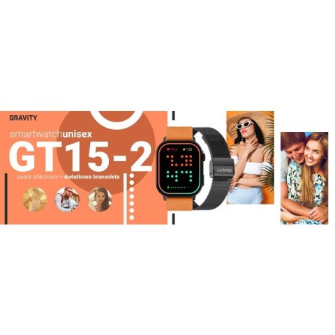 Smartwatch Gravity GT15-2 Pomarańczowy Pasek Silikonowy + Czarna Bransoleta Gravity