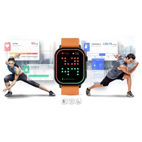 Smartwatch Gravity GT15-2 Pomarańczowy Pasek Silikonowy + Czarna Bransoleta Gravity
