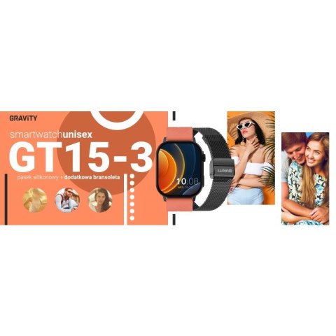 Smartwatch Gravity GT15-3 Czerwony Pasek Silikonowy + Czarna Bransoleta Gravity