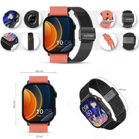 Smartwatch Gravity GT15-3 Czerwony Pasek Silikonowy + Czarna Bransoleta Gravity