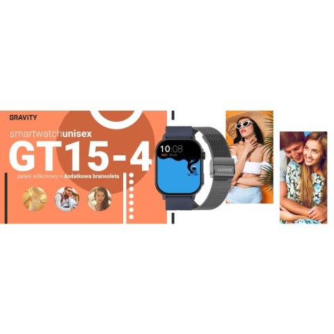 Smartwatch Gravity GT15-4 Niebieski Pasek Silikonowy + Tytanowa Bransoleta Gravity