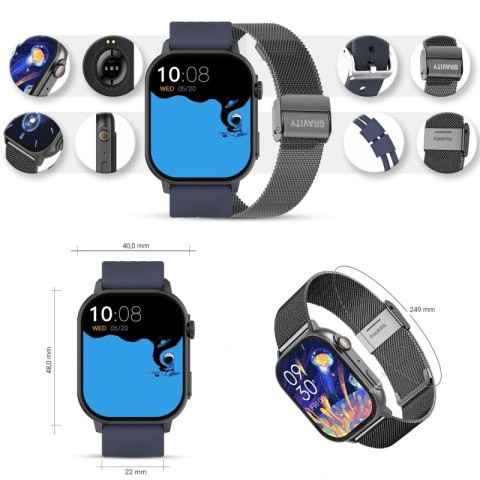Smartwatch Gravity GT15-4 Niebieski Pasek Silikonowy + Tytanowa Bransoleta Gravity