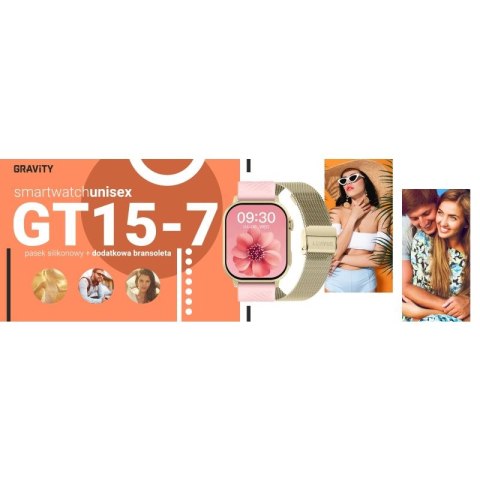 Smartwatch Gravity GT15-7 Różowy Pasek Silikonowy + Złota Bransoleta Gravity