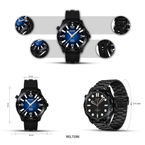 Smartwatch VELTORI VT150-1 Czarny Pasek Silikonowy + Czarna Bransoleta VELTORI