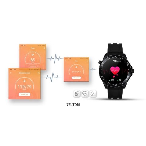Smartwatch VELTORI VT150-1 Czarny Pasek Silikonowy + Czarna Bransoleta VELTORI