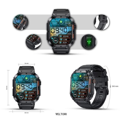 Smartwatch VELTORI VT200-1 Czarny Pasek Silikonowy VELTORI