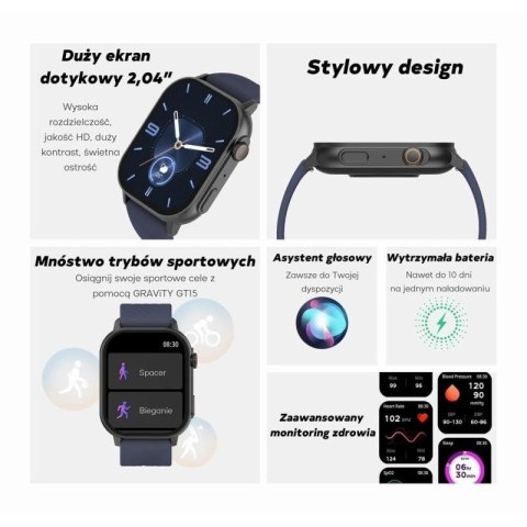 Smartwatch Damski GRAVITY GT15-11 Granatowy Pasek Silikonowy + Złota Bransoleta Gravity