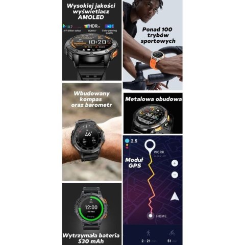 Smartwatch Męski GRAVITY GPS GT24-2 Czarny Pasek Silikonowy + Biały Pasek Silikonowy Gravity