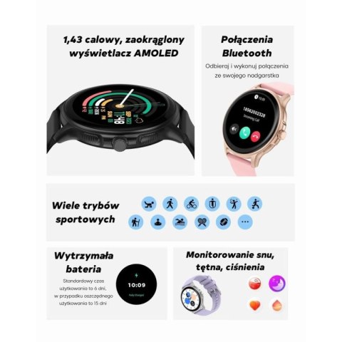 Smartwatch Damski GRAVITY GT12-1 Czarny Pasek Silikonowy + Czarna Bransoleta Gravity