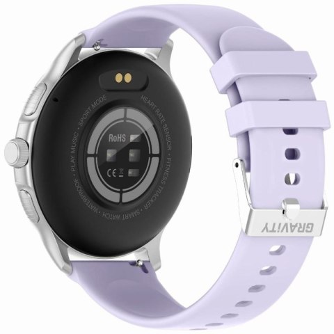Smartwatch Damski GRAVITY GT12-6 Fioletowy Pasek Silikonowy + Srebrna Bransoleta Gravity