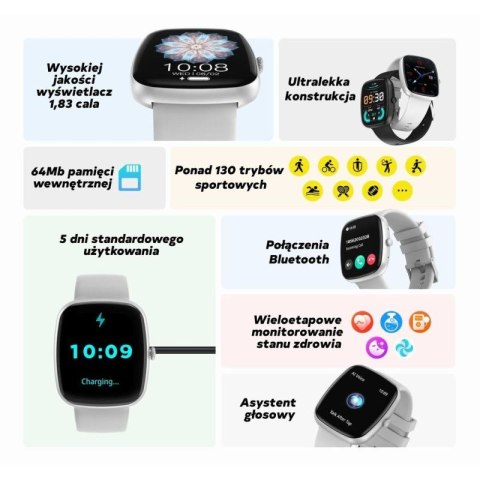 Smartwatch Damski GRAVITY GT18-5 Czarny Pasek Silikonowy + Szary Pasek Gravity