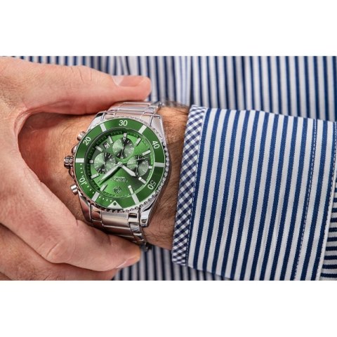 Zegarek Męski Giewont Chronograph Sapphire Srebrno Zielony GW3970-B8 Giewont