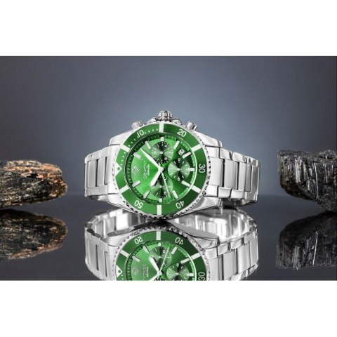 Zegarek Męski Giewont Chronograph Sapphire Srebrno Zielony GW3970-B8 Giewont