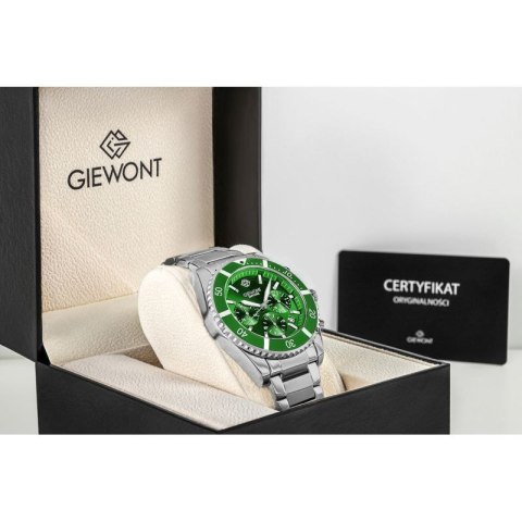 Zegarek Męski Giewont Chronograph Sapphire Srebrno Zielony GW3970-B8 Giewont