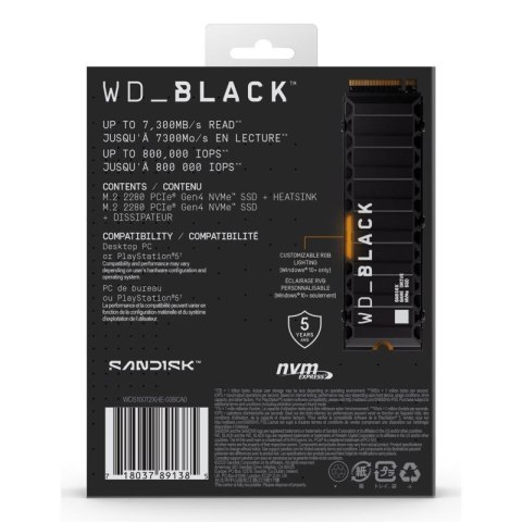 Dysk SSD WD Black SN850X WDS100T2XHE (1 TB ; M.2; PCIe NVMe 4.0 x4; heatsink)