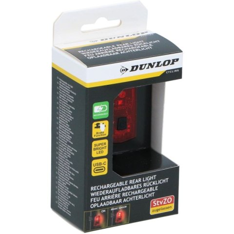 LAMPKA ROWEROWA NA TYŁ LED USB - C Z FUNKCJĄ STOP CERTYFIKAT DUNLOP Dunlop