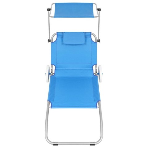 LEŻAK SKŁADANY PLAŻOWY Z DASZKIEM NA KÓŁKACH 116x62x60-90CM NIEBIESKI