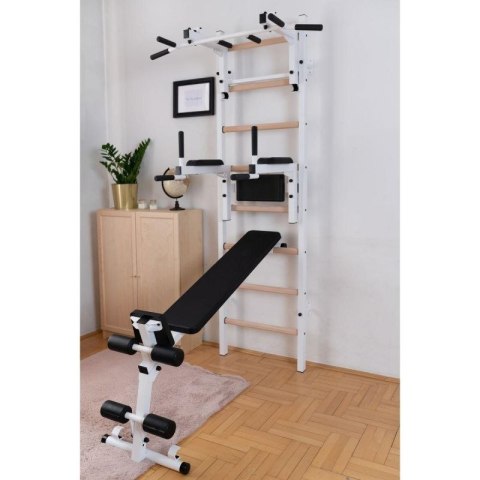 DRABINKA GIMNASTYCZNA DREWNIANO METALOWA Z DRĄŻKIEM, ŁAWKĄ I AKCESORIAMI BENCHK 233W Benchk