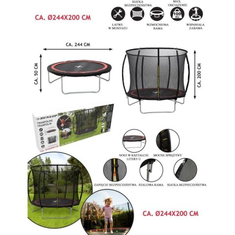 TRAMPOLINA DUNLOP PREMIUM Z SIATKĄ WEWNĘTRZNĄ fi244cm Dunlop