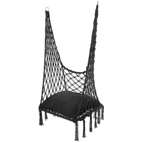 HAMAK AŻUROWY FOTEL WISZĄCY BOCIANIE GNIAZDO 60x60x115CM Z PODUSZKĄ CIEMNO SZARY