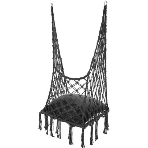 HAMAK AŻUROWY FOTEL WISZĄCY BOCIANIE GNIAZDO 60x60x115CM Z PODUSZKĄ CIEMNO SZARY