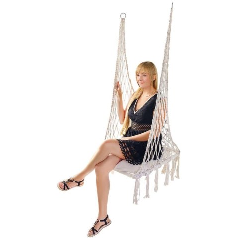 HAMAK AŻUROWY FOTEL WISZĄCY BOCIANIE GNIAZDO 60x60x150CM Z PODUSZKĄ ECRU