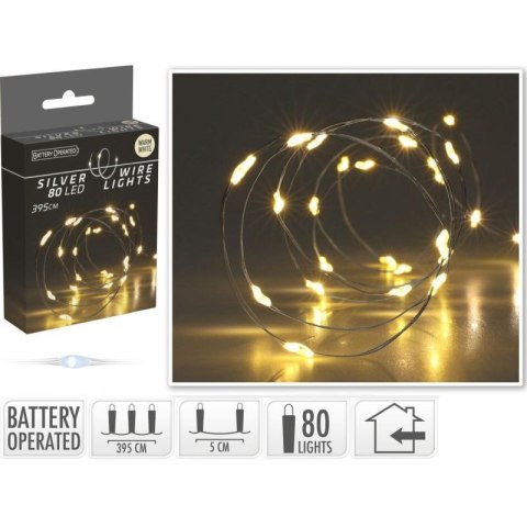 LAMPKI DRUCIKI NA BATERIE GIRLANDA 80 LED CIEPŁY BIAŁY