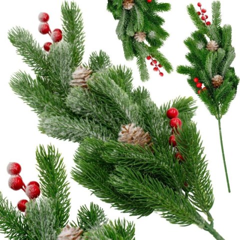 GAŁĄZKA DEKORACYJNA SOSNOWA Z JARZĘBINĄ I SZYSZKAMI 60CM