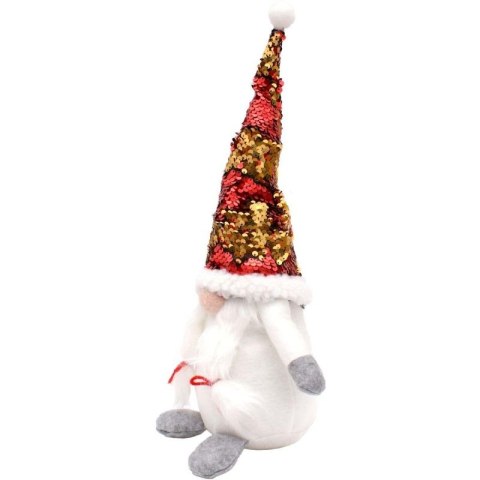 SKRZAT GNOM DEKORACYJNY Z MAGICZNYMI CEKINAM 35CM BIAŁY