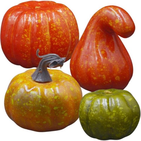 FIGURKA DEKORACYJNA DYNIA HALLOWEEN 4SZT POMARAŃCZOWO - ZIELONA