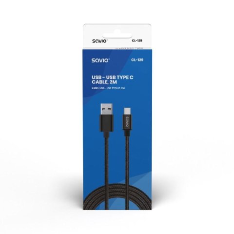 Kabel SAVIO CL-129 (USB typu C - USB 2.0 typu A ; 2m; kolor czarny) Savio