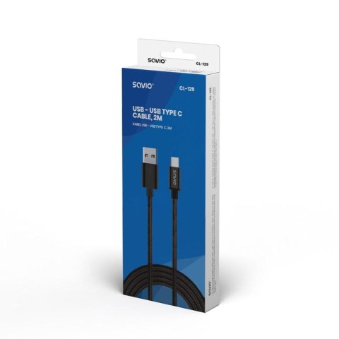 Kabel SAVIO CL-129 (USB typu C - USB 2.0 typu A ; 2m; kolor czarny) Savio