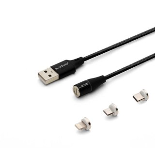 SAVIO KABEL MAGNETYCZNY USB - USB TYP C, MICRO I LIGHTNING, 2M, CZARNY CL-155 Savio