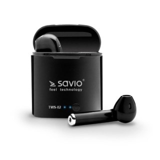 Słuchawki bezprzewodowe SAVIO TWS-02 (douszne; bezprzewodowe, Bluetooth; z wbudowanym mikrofonem; kolor czarny Savio