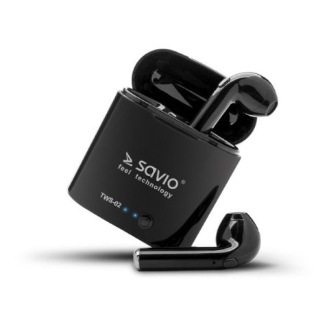 Słuchawki bezprzewodowe SAVIO TWS-02 (douszne; bezprzewodowe, Bluetooth; z wbudowanym mikrofonem; kolor czarny Savio