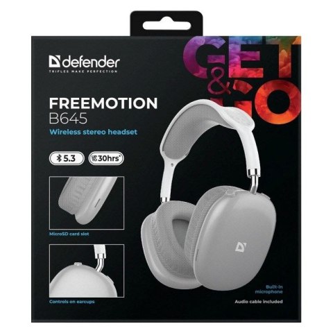 DEFENDER SŁUCHAWKI BLUETOOTH FREEMOTION B645 SZARE 63646 DEFENDER