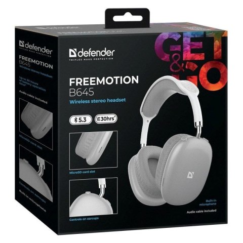 DEFENDER SŁUCHAWKI BLUETOOTH FREEMOTION B645 SZARE 63646 DEFENDER