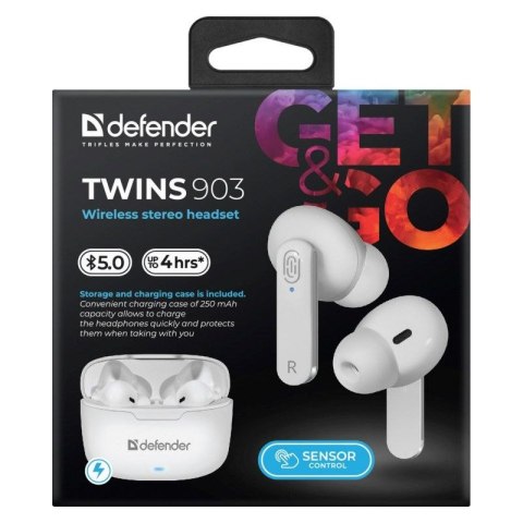 DEFENDER SŁUCHAWKI BLUETOOTH TWINS 903 DOUSZNE BIAŁE 63903 DEFENDER