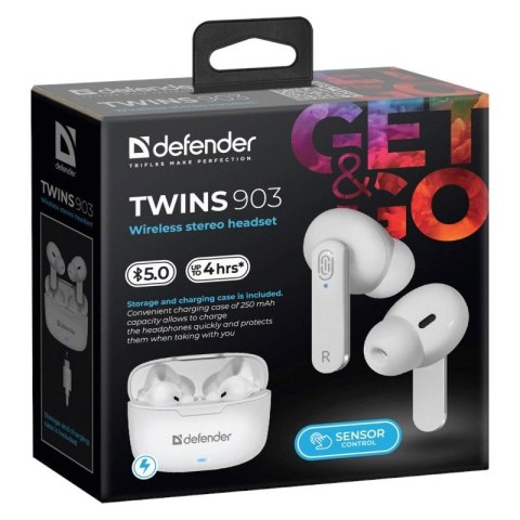 DEFENDER SŁUCHAWKI BLUETOOTH TWINS 903 DOUSZNE BIAŁE 63903 DEFENDER