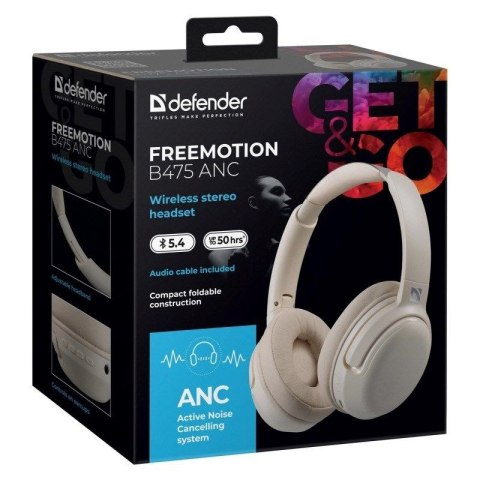 DEFENDER SŁUCHAWKI NAUSZNE BLUETOOTH FREEMOTION B475 ANC BEŻOWE 63475 DEFENDER