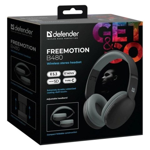 DEFENDER SŁUCHAWKI NAUSZNE BLUETOOTH FREEMOTION B480 CZARNE 63480 DEFENDER