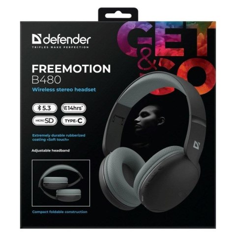 DEFENDER SŁUCHAWKI NAUSZNE BLUETOOTH FREEMOTION B480 CZARNE 63480 DEFENDER
